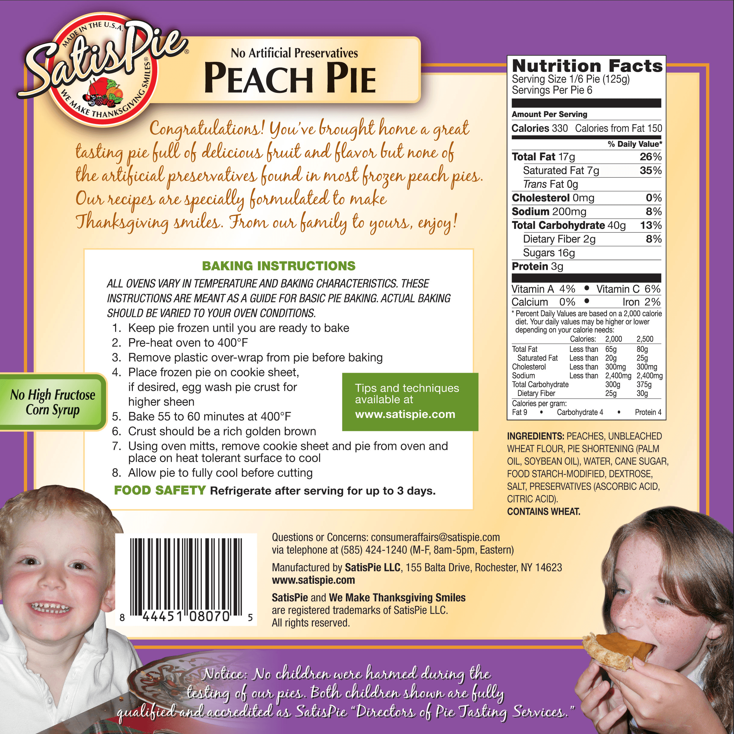 Peach Pie - Handcrafted artisan pie made with premium ingredients - Back view